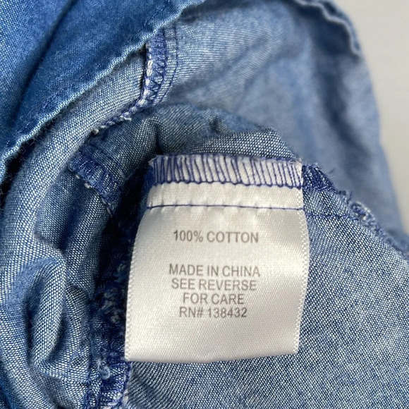 MODCLOTH Chambray Ruffled Mini Skirt Blue Medium Wash Pockets Cotton Plus 4X - Picture 7 of 11